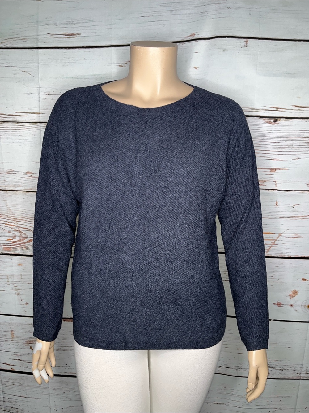 Barefoot Dreams NWT Size XL Indigo Blue Diagonal Rib Dolman Pullover Sweater Top